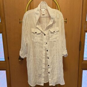 White Gauze Cover-up with Roll-Up Sleeves